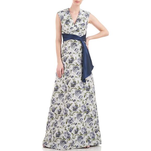 Kay Unger New York Womens Ansley White Floral Pleated Evening Dress Gown NWT - Picture 5 of 5